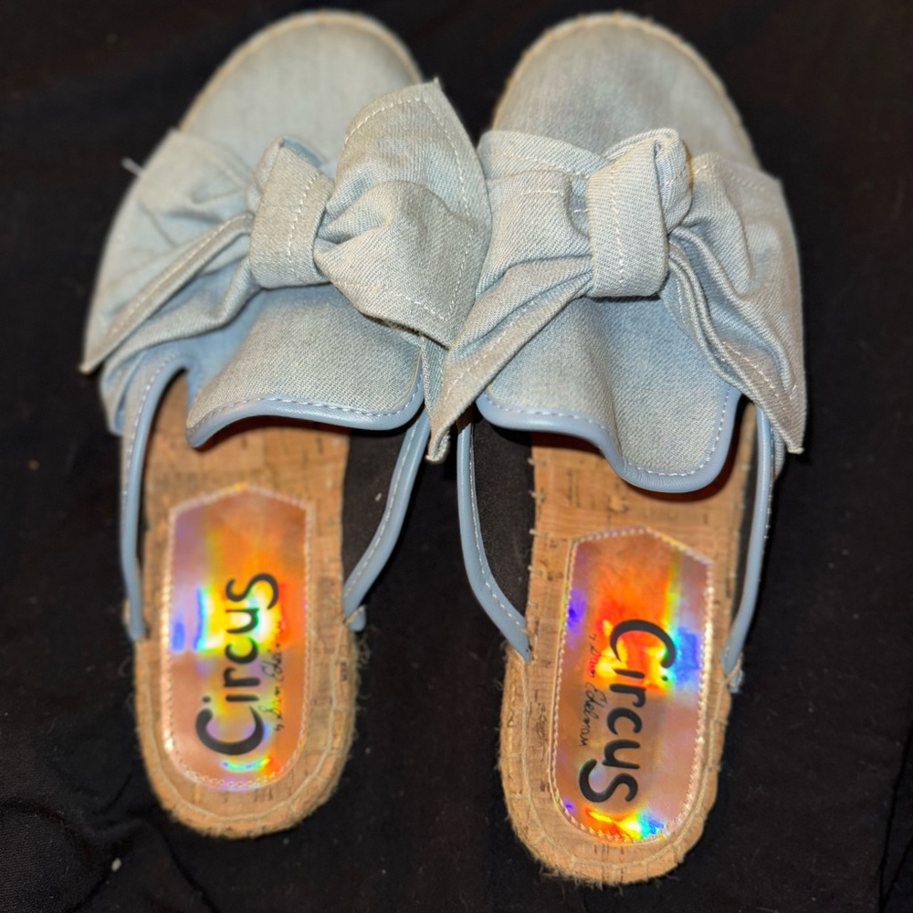 Circus by Sam Edelman Light Blue Denim Bow Espadrille Slides